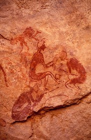 Libya, region of the desert, the Fezzan (Sahara), Tadrart Akacus, rock drawings of Wadi Teshwinat called the Hairdressing salon