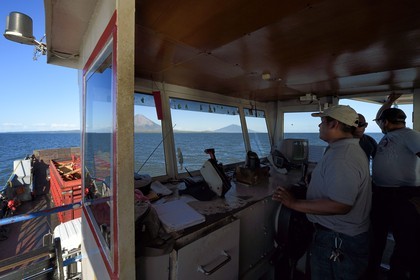 Nicaragua, Lake Nicaragua, ferry from San Jorge to Moyagalpa on Ometepe Island with the Conception volcano (1610 m) still active in the background