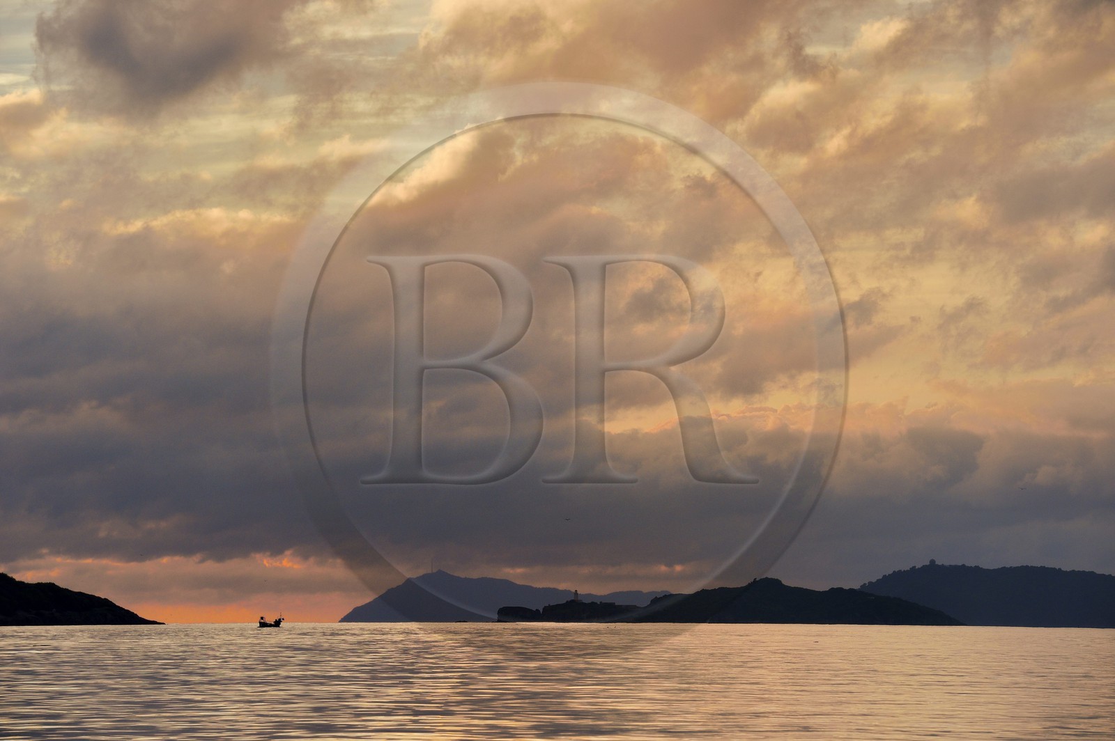 France, Var, Iles d'Hyeres, Parc National de Port Cros (National park of Port Cros), sunset over Porquerolles island