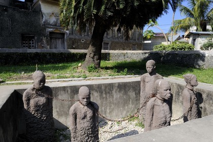 Tanzania, Zanzibar, Stown Town, listed as World Heritage by UNESCO, site of the former slave market, monument built in 1998 to the memory of the slaves packed in the caves of the market