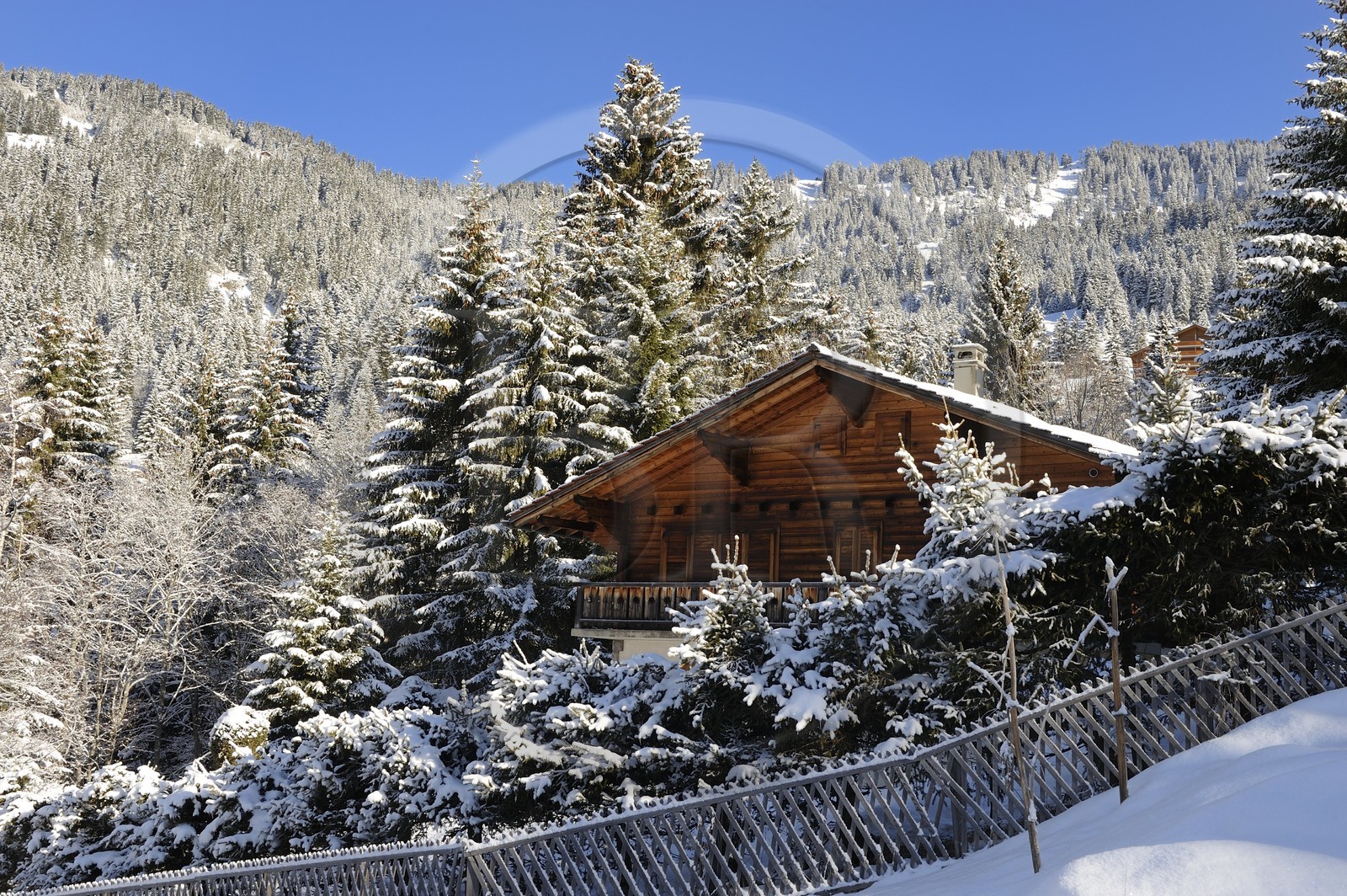 Suisse, Canton de Vaud, Villars sur Ollon, chalet sous la neige