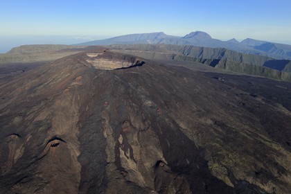 France, Reunion island (French overseas department), Piton de la Fournaise, listed as World Heritage by UNESCO volcano, Dolomieu crater (aerial view)