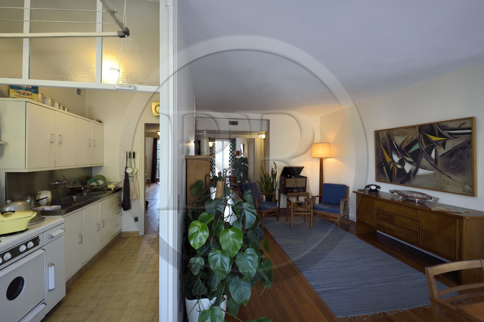 France, Seine-Maritime (76), Le Havre, Centre-ville reconstruit du Havre par Auguste Perret classé Patrimoine Mondial de l'UNESCO, Maison du Patrimoine atelier Perret, appartement temoin de la reconstuction, agencé et meublé année 1950