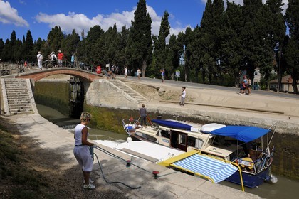 France, Herault, Canal du Midi listed as World Heritage by UNESCO, Beziers, the locks of Fonserannes or Fonseranes build by Pierre-Paul Riquet