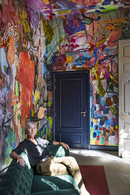 France, Hérault (34), Montpellier, centre historique appelé l’Ecusson, Hotel Richer de Belleval, Le Chant de la Sybille (2021) fresque à l'acrylique de l'artiste Olympe Racana-Weiler pour la Fondation d’entreprise GGL