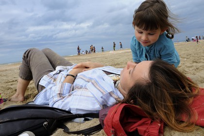 France, Calvados (14), Pays d'Auge, Deauville, sur la plage de sable fin