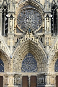 France, Marne, Reims, Notre-Dame de Reims cathedral, listed as World Heritage by UNESCO, the western facade rose window