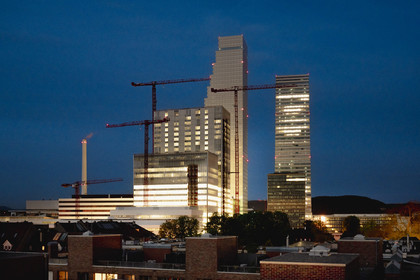 Switzerland, Basel, the Roche Towers, the tallest in Switzerland designed by the architects Herzog and de Meuron