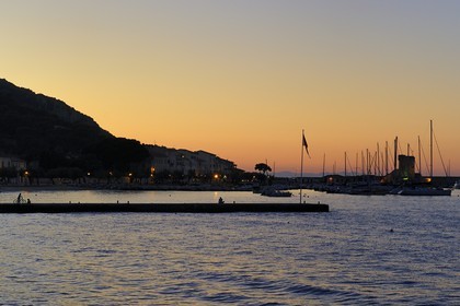 Italy, Tuscany, Elba Island, Marciana Marina port and the Pisan Tower built in the 12th century