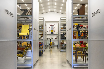 Germany, Bade-Wurtemberg, Weil am Rhein near Basel, the Vitra Campus, the Vitra Schaudepot (2016) by architects Herzog and de Meuron presents major objects from the extensive Vitra collection to the public