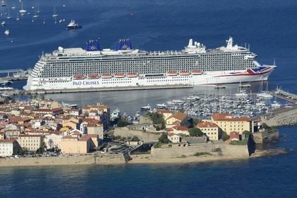 France, Corse du Sud, Ajaccio, the citadel in the old town and the harbor (aerial view)