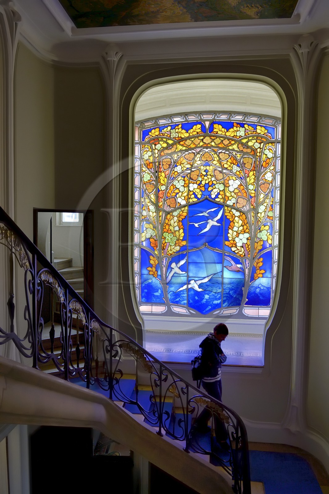 France, Meurthe-et-Moselle (54), Nancy, la maison Bergeret de style Art Nouveau, vitrail de Jacques Gruber