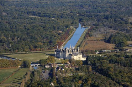 France, Loir et Cher, Loire Valley listed as World Heritage by UNESCO, Chateau de Chambord (aerial view)