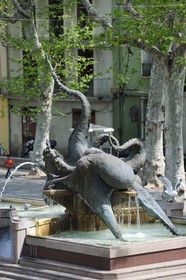France, Herault, Sete, place Leon Blum, Fountain the Poufre creation of the artist Pierre Nocca