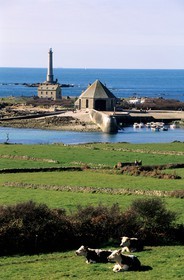 France, Manche, Cotentin, Cap de La Hague, lighthouse and port of Goury
