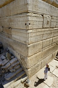 Israel, Jerusalem, holy city, the old town listed as World Heritage by UNESCO, the Temple Mount in the Davidson Center, angle west and south of the retaining walls of the Temple built by Herod the Great, Herod was careful to make polish each stone and have it cut a frame