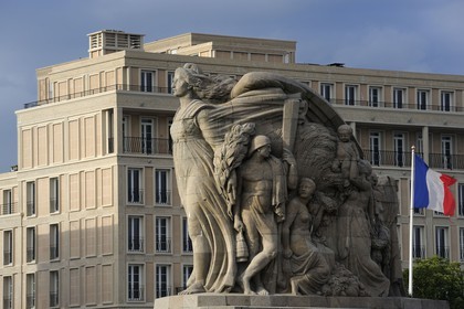 France, Seine Maritime, Le Havre, Downtown rebuilt by Auguste Perret listed as World Heritage by UNESCO, the War Memorial in front of a Perret building