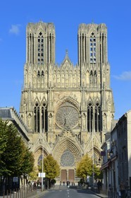 France, Marne, Reims, Notre-Dame de Reims cathedral, listed as World Heritage by UNESCO, the western facade and the square