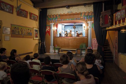 France, Rhone, Lyon, historical site listed as World Heritage by UNESCO, Vieux Lyon (Old Town), Saint George district, place de la Trinité, the Theatre la Maison de Guignol (House of Guignol Theatre)