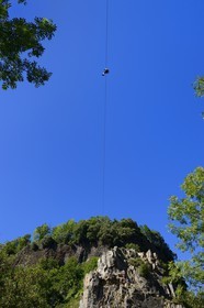 France, Ardèche (07), Parc Naturel Régional des Monts d'Ardèche, Thueyts, la haute-vallée de la rivière Ardèche, La via ferrata du Pont du diable
