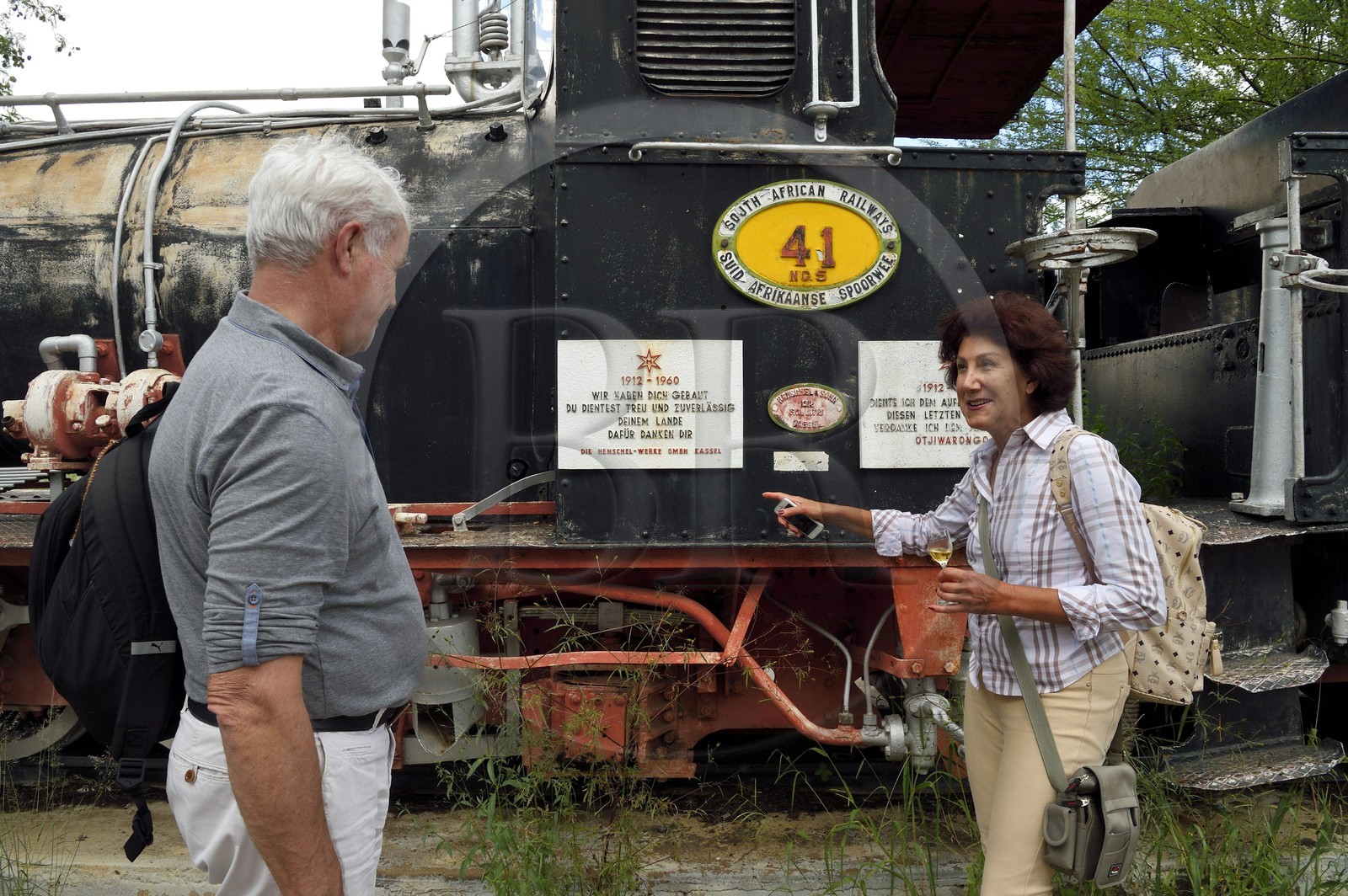 Namibie, région de Otjozondjupa, gare d'Otjiwarongo, vieille locomotive à vapeur de 1912 utilisée jusqu'en 1960 par les South African Railways