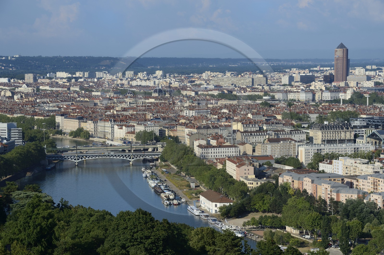 France, Rhône (69), Lyon, le pont Kitchener sur la Saône et la Presqu'île