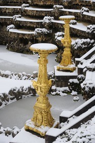 France, Yvelines, snow covered park of the Chateau de Versailles, listed as World Heritage by UNESCO, the Bosquet de la Salle de Bal (Ballroom Grove)