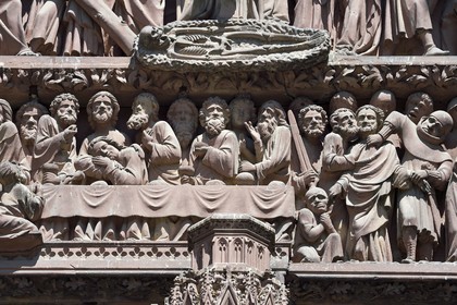 France, Bas Rhin, Strasbourg, old town listed as World Heritage by UNESCO, Notre Dame Cathedral, the western facade, the tympanumof the central portal called of the Virgin and the Prophets, the Lord's Supper