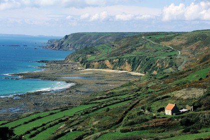 France, Manche, Cotentin, Cap de la Hague, bay of the Houguet place called small Beaumont and Nose of Jobourg