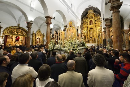 Spain, Andalusia, Seville, Santa Cruz district, San Nicolas church, procession of the Virgin of the snow (Virgen de las Nieves)