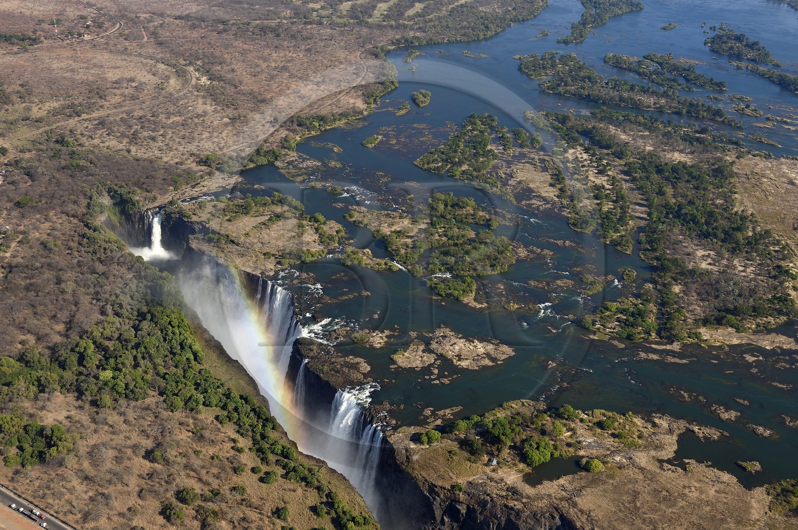 Zimbabwe, Matabeleland North Province,  Zambesi River, the Victoria Falls, listed as World Heritage by UNESCO (aerial view)