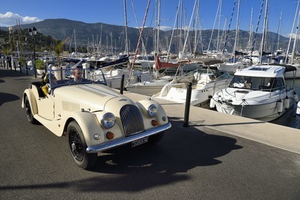 France, Alpes Maritimes, Saint Jean Cap Ferrat port, discovering the coast in a Morgan Roadster 4 4 vintage car