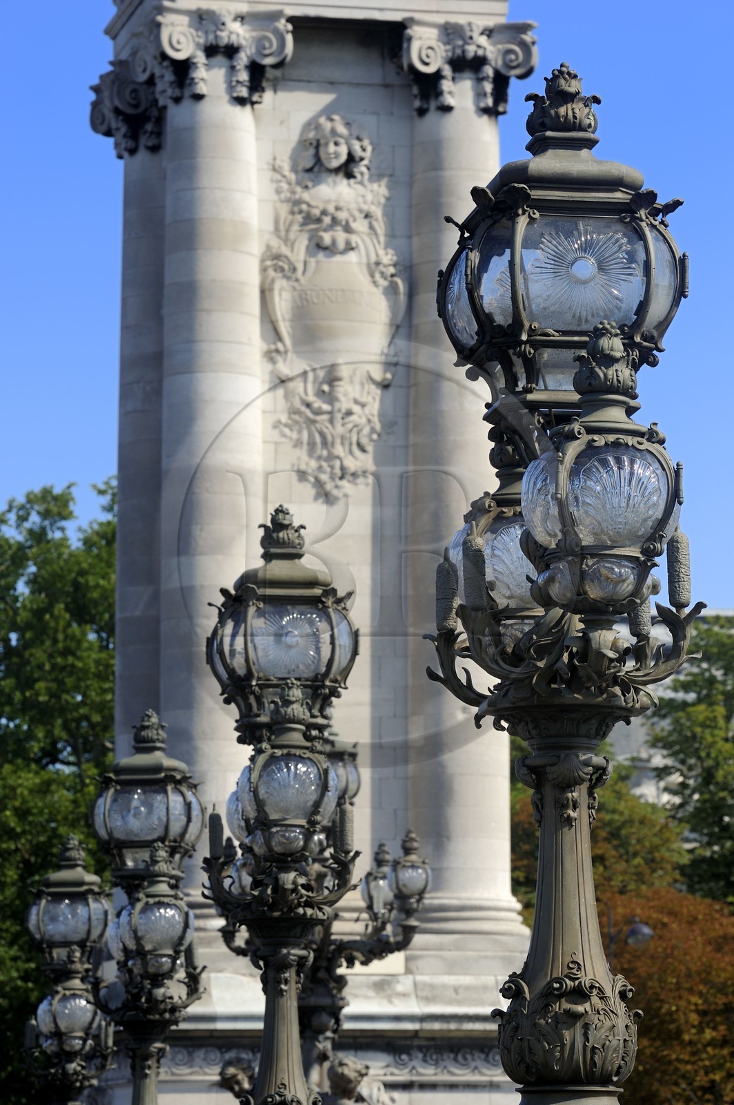 France, Paris, candelabras of the Alexandre III bridge