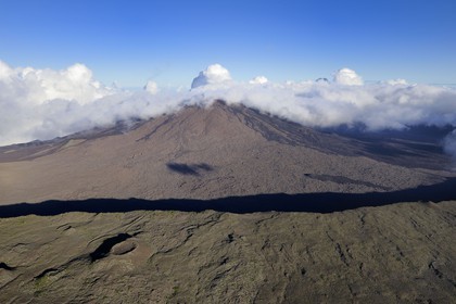 France, Reunion island (French overseas department), Piton de la Fournaise, listed as World Heritage by UNESCO volcano, Dolomieu crater (aerial view)