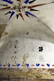 France, Haut-Rhin, Neuf Brisach, Museum of Urban Art and Street Art (MAUSA) housed in a former casemate of the Vauban citadel listed as World Heritage by UNESCO, the drawings, writings and stencils in this room were made in 1945 by scouts who came to take refuge during the bombings