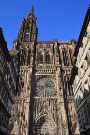 France, Bas Rhin, Strasbourg, old town listed as World Heritage by UNESCO, Notre Dame Cathedral, the western facade with the big Rose Window