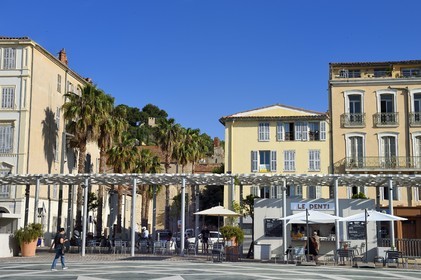 France, Var, Hyeres, requalification of Place Clemenceau by architect Rudy Ricciotti with among others shade shelters, restaurant le Denti