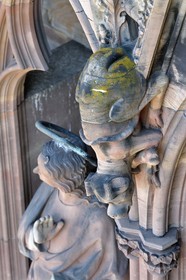 France, Bas Rhin, Strasbourg, old town listed as World Heritage by UNESCO, Notre Dame Cathedral, the western facade, the gallery of the apostles, deformed and chimerical beings on the columns between the apostles