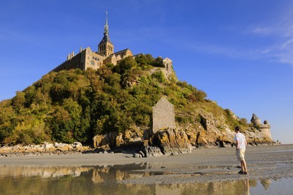 France, Manche, Mont Saint Michel, listed as World Heritage by UNESCO, Saint Aubert Chapel and Gabriel tower under the Abbey on the West coast