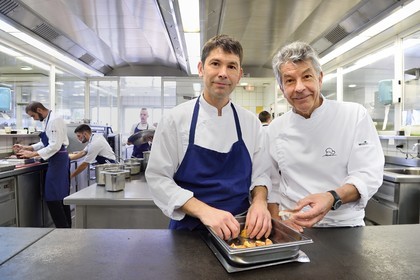 France, Haute Loire, Saint Bonnet le Froid, Régis and Jacques Marcon 3-star restaurant, Jacques (son) and Regis (father) Marcon