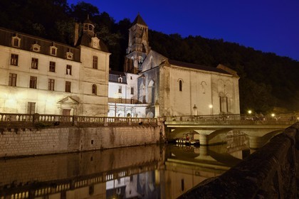 France, Dordogne, Brantome, the Dronne river and Saint Pierre benedictine abbey