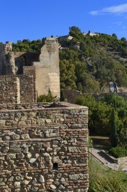 Spain, Andalusia, Malaga, the Alcazaba and the Castillo de Gibralfaro castle in the background