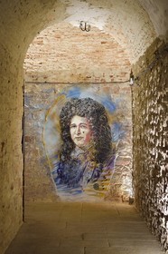 France, Haut-Rhin, Neuf Brisach, Museum of Urban Art and Street Art (MAUSA) housed in a former casemate of the Vauban citadel listed as World Heritage by UNESCO, portrait of Sébastien le Prestre by Vauban by Christian Guémy aka C215