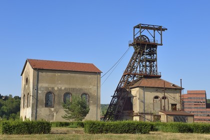France, Moselle, Petite Rosselle, carreau Wendel museum, building of the extraction machine, headframe and recipe of the Vuillemin 2 mine shaft (1856)