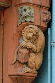 France, Indre et Loire, Tours, half-timbered house with decorated beam in Rue Colbert