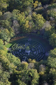 France, Indre et Loire, formal garden of the Chateau de Chenonceau, , the labyrinth in the park (aerial view)