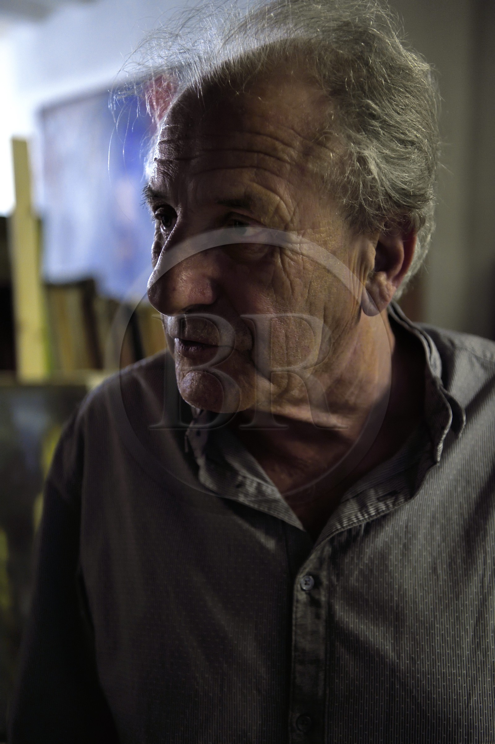 France, Var (83), Toulon, l'artiste peintre Serge Plagnol dans son atelier