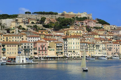 Italy, Tuscany, Elba Island, Portoferraio overlooked by the Medici fortifications
