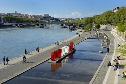 France, Rhone, Lyon, the banks of the Rhone river, the quai Victor Augagneur, OnlyLyon is the aglomeration Communication label