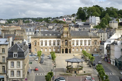 France, Finistere, Morlaix, the city hall on the place des Otages and the Kiosk of 1903